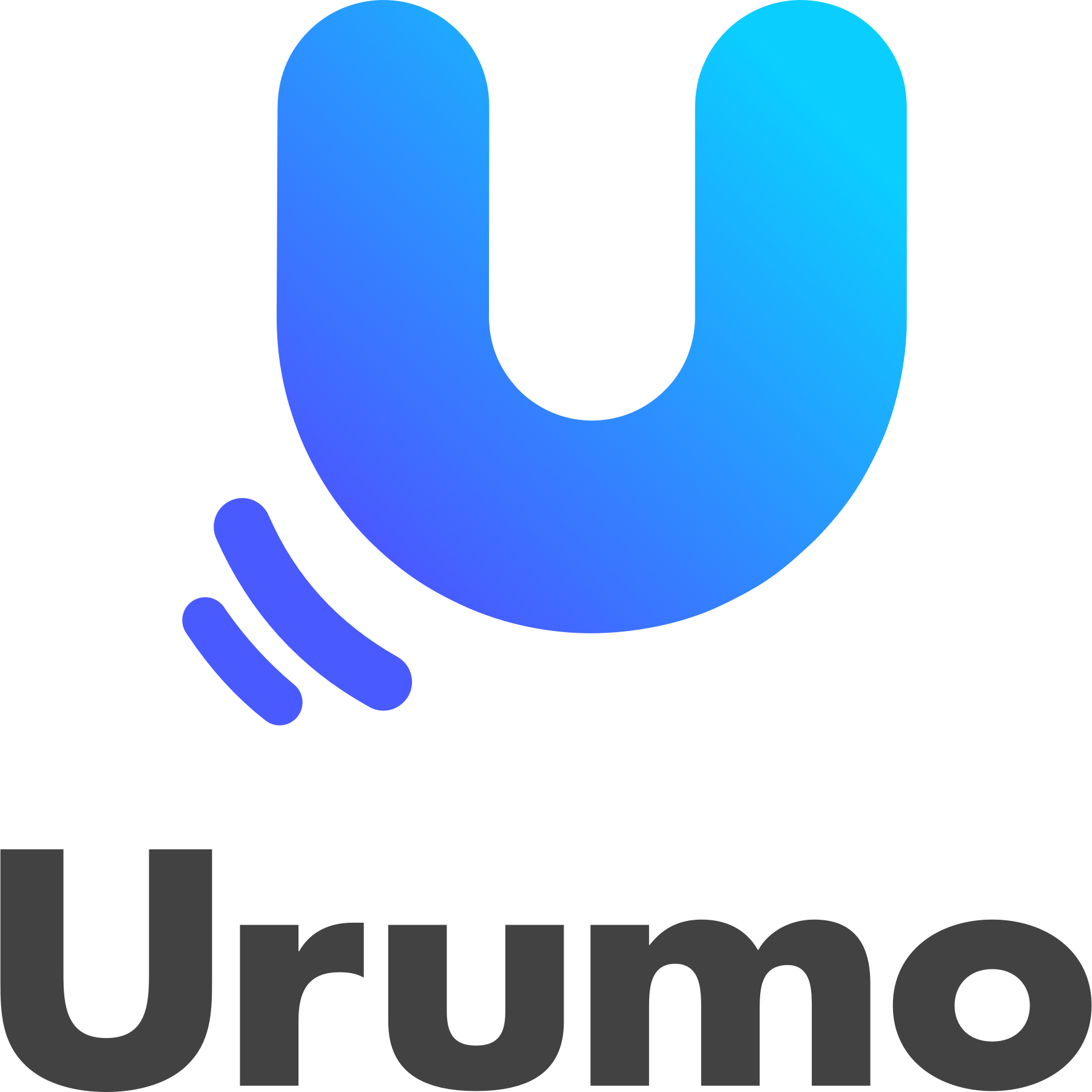 大きな丸の重なりをモチーフにしたUrumoのロゴは「情報」「商品」「売場」を表しています。また「でかけたくなる、買いたくなる、をもっと」のメッセージにあわせ、でかけたくなる動的なイメージと、右肩上がりに消費が活性化するイメージを表現しています。