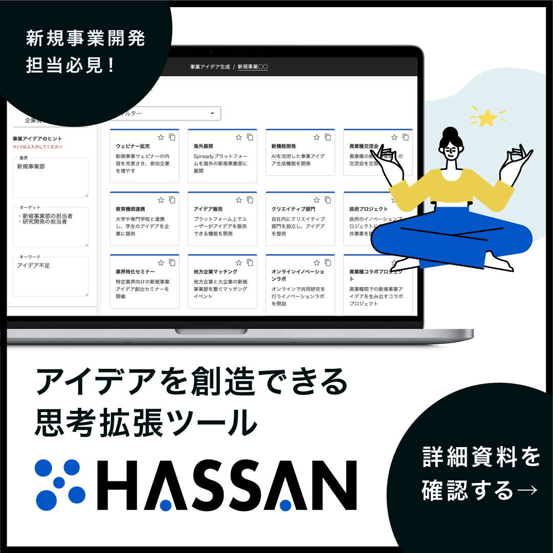 事業内容：新規事業特化AIサービス「HASSAN」