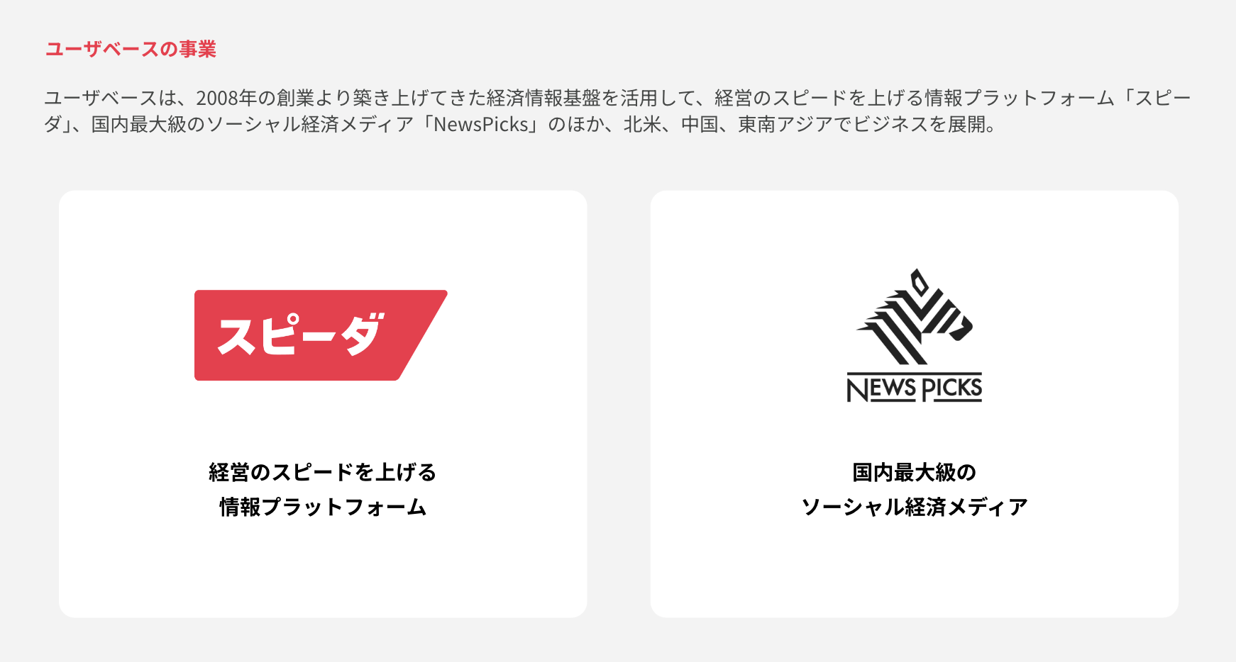 事業内容：ユーザベースの事業